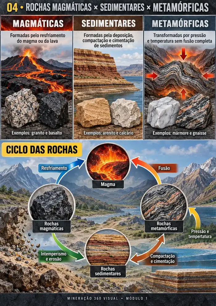 Rochas Magmáticas, Sedimentares e Metamórficas
